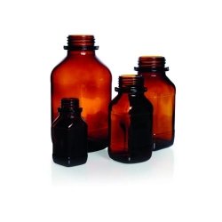 Square, screw cap bottles, soda-lime glass, amber glass