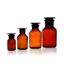 Wide-mouth reagent bottles, soda-lime glass, amber glass