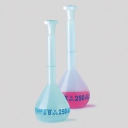 Volumetric flasks, plastic, class B, PE NS-stoppers