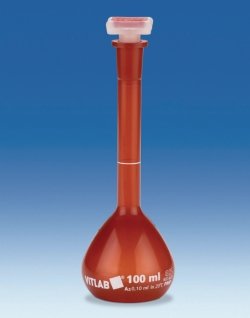 Volumetric flasks VITLAB® UV-protect, PMP, Class A with NS stoppers, PP