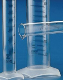 Measuring cylinders, PMP, Class B, blue graduations