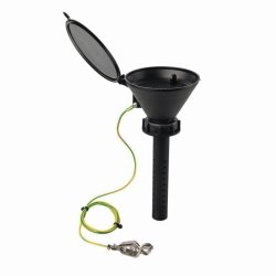 Safety funnels with hinged lid, black, HDPE, electrostatic conductive