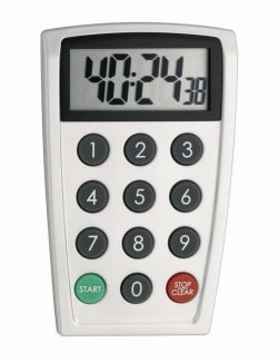 Digital countdown timer and stopwatch, direct numeric time setting