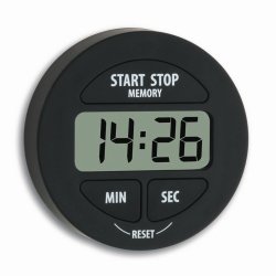 Digital countdown timer and stopwatch, round