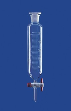 Separating funnels, cylindrical, with PTFE key, borosilicate glass 3.3