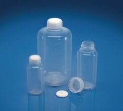 Wide-mouth bottles with cap, graduated, PFA