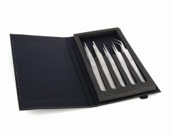 High Precision Tweezer kit, 5-parts, stainless steel