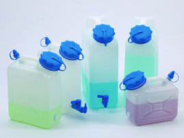 Wide-necked jerrycans, HDPE, with threaded connector and ventilation