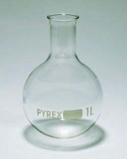 Flasks, boiling, round bottom, narrow neck, Pyrex®