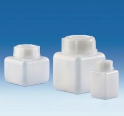 Wide-mouth square bottles, HDPE, with screw cap, LDPE