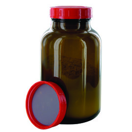 Wide-mouth bottles, amber glass, PTFE-lined screw caps