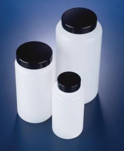 Wide mouth bottles, HDPE with screw cap, PP/PVDC