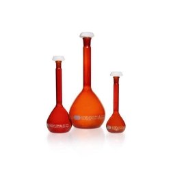 Volumetric flask DURAN®, amber glass, class A, white graduated, incl. individual certificate