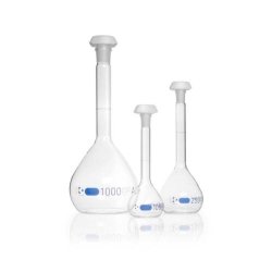 Volumetric flask DURAN®, class A, blue graduated, incl. batch certificate