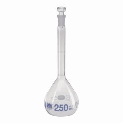 Volumetric flasks, DURAN®, class A, blue graduation, with hollow glass stopper