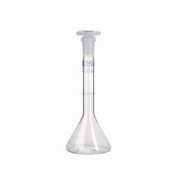 Volumetric trapezoidal flasks, DURAN®, class A, blue graduation, with PE stopper