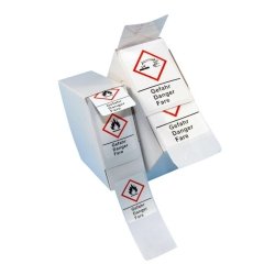 LLG-GHS Warning Labels, Self-Adhesive, Roll in Dispenser Box